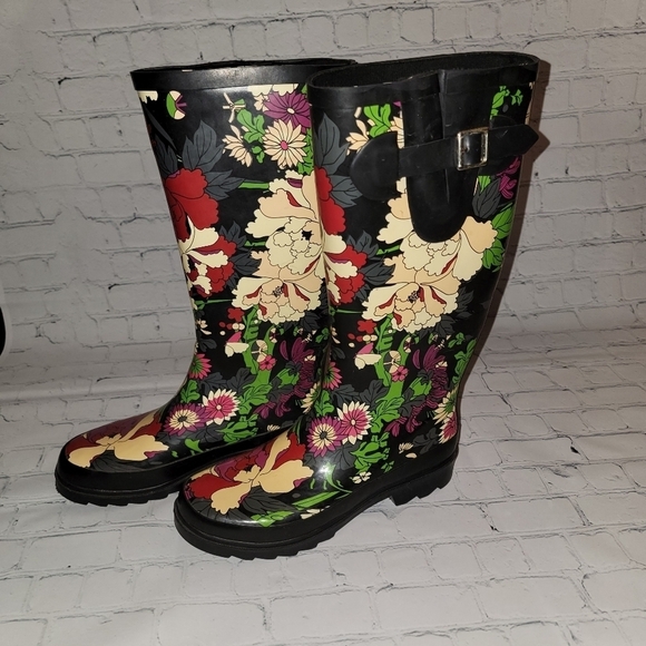 Sakroots Floral Knee High Rubber  Rain Boots Size 6 - Picture 1 of 7